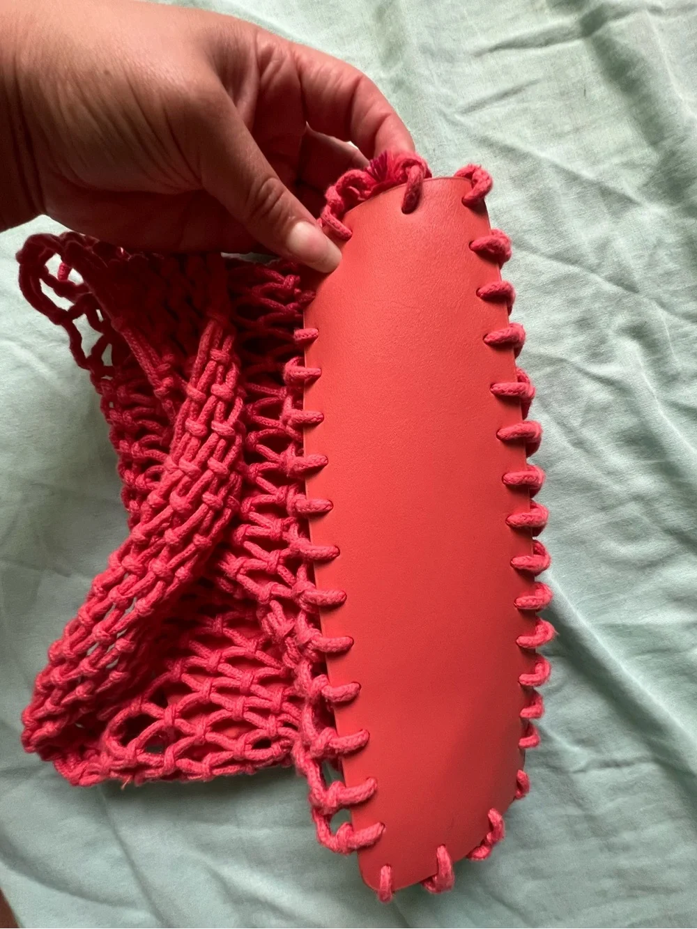MEXICANA Handwoven Coral Pink Mesh Hobo Bag